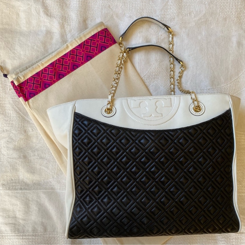 Tory Burch Black and White Quilted Shoulder Bag